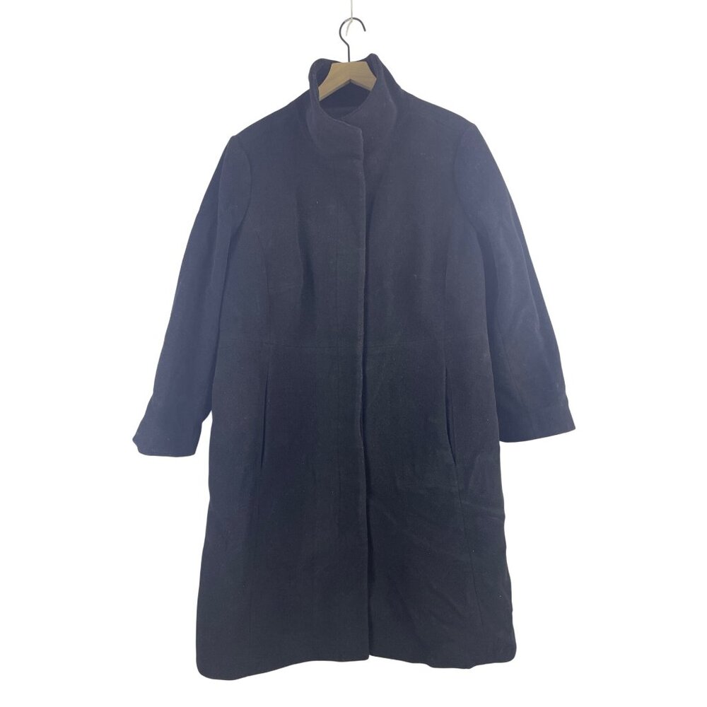 Talbots Women's XL 16/18 Wool Blend A-Line Car Coat Funnel Neck Black Longline - Picture 1 of 7